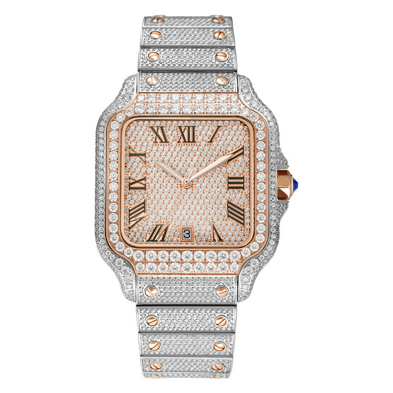 Square Ice Out VVS Moissanite Diamond Watches Buss Down Hip Hop Moissanite Watches