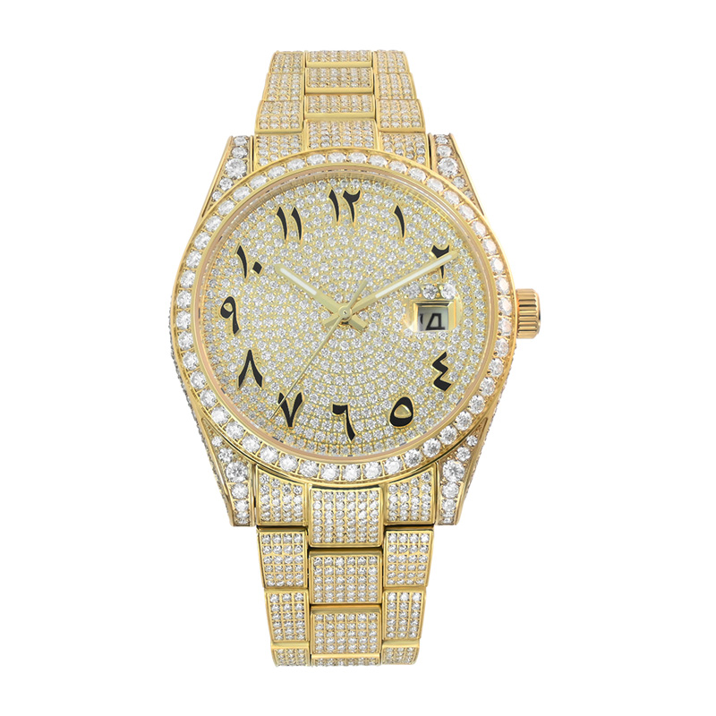 Hip Hop Style Bust Down Gold VVS Moissanite Watch Pass Diamond Tester