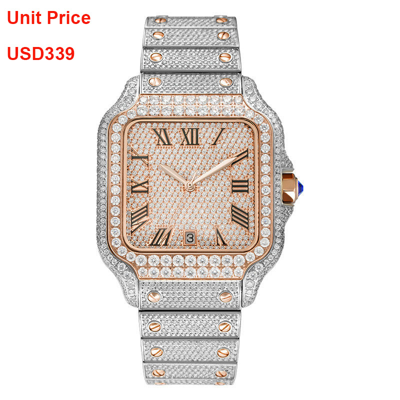 Square Ice Out VVS Moissanite Diamond Watches Buss Down Hip Hop Moissanite Watches